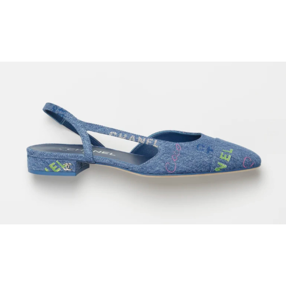 Chanel 22P Mademoiselle Coco Sling Light Blue Denim Slingback Ballet Flat 39
